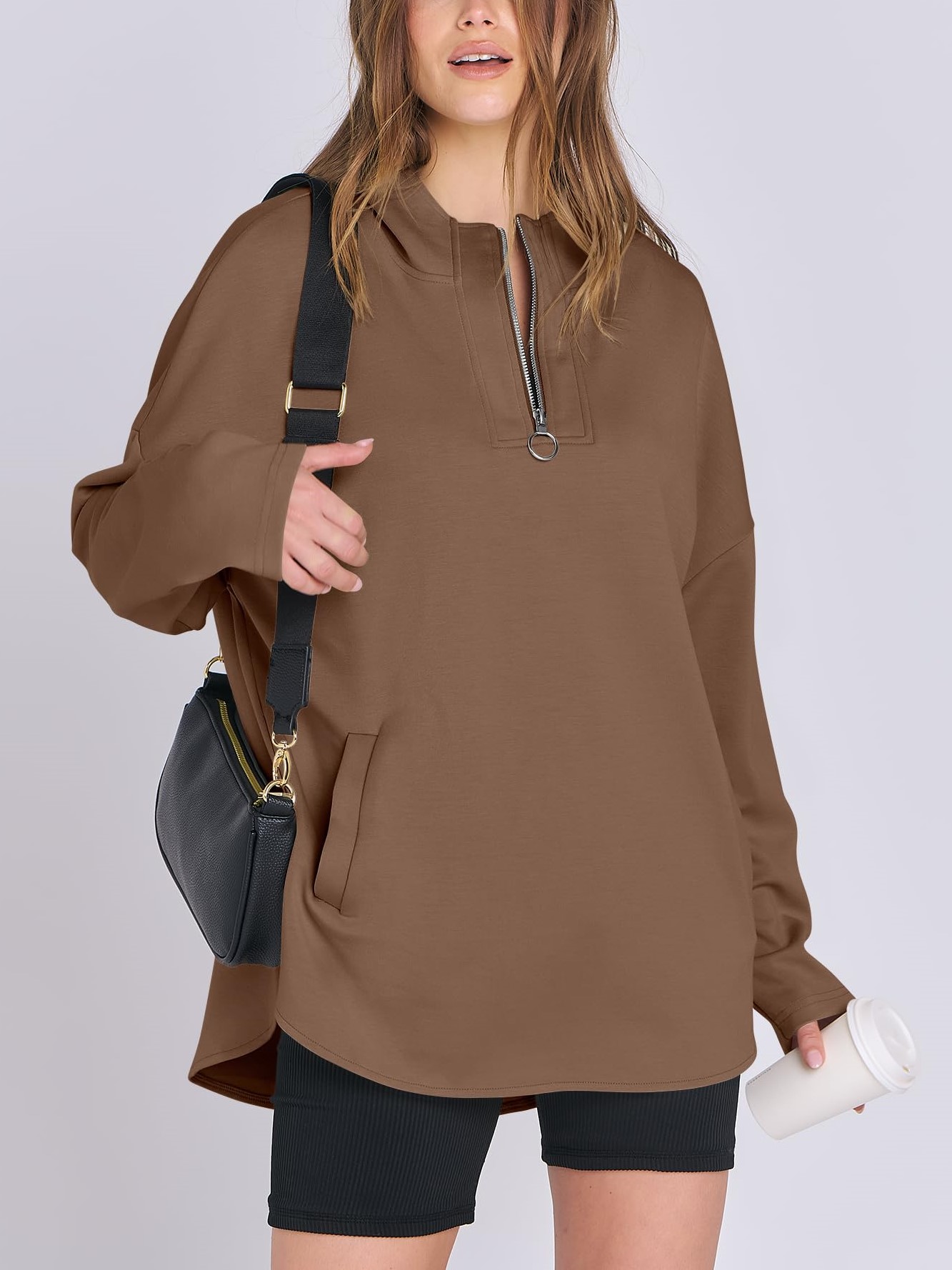 Women's Oversized Quarter Zip Hoodie With Pockets
