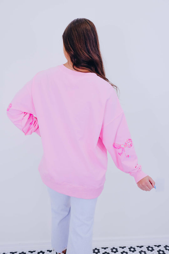 Women's Candy Cane Bow Sequin Sweatshirt