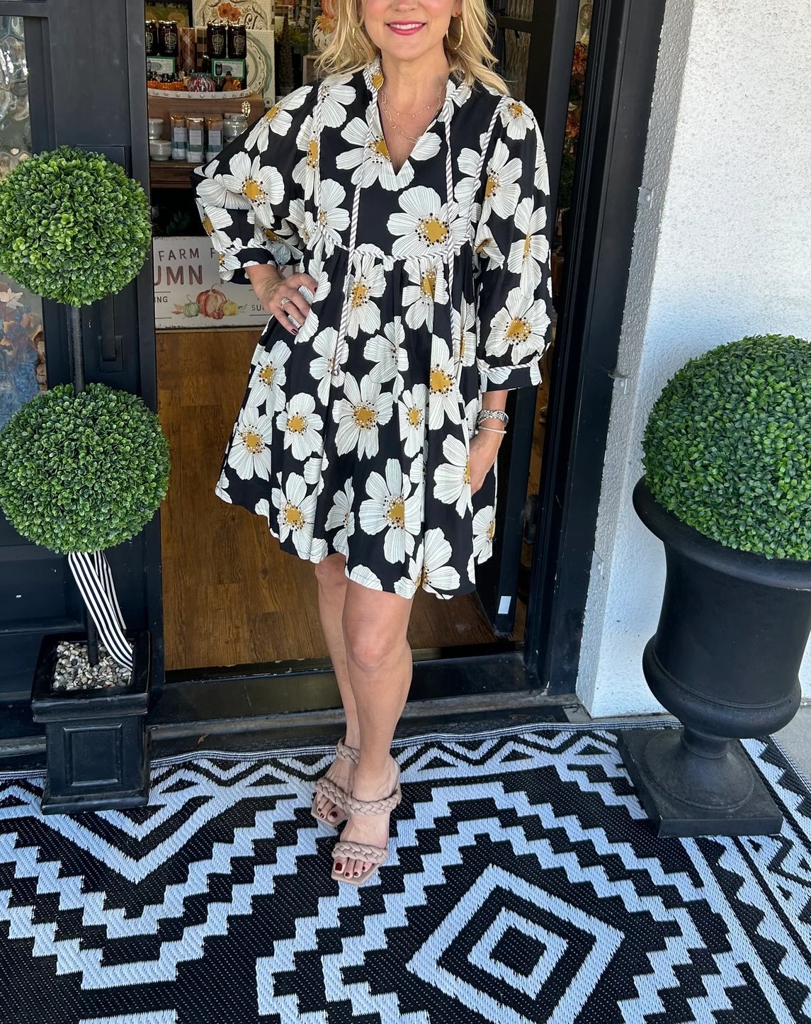 Women's 3/4 Sleeve Floral Mini Dress