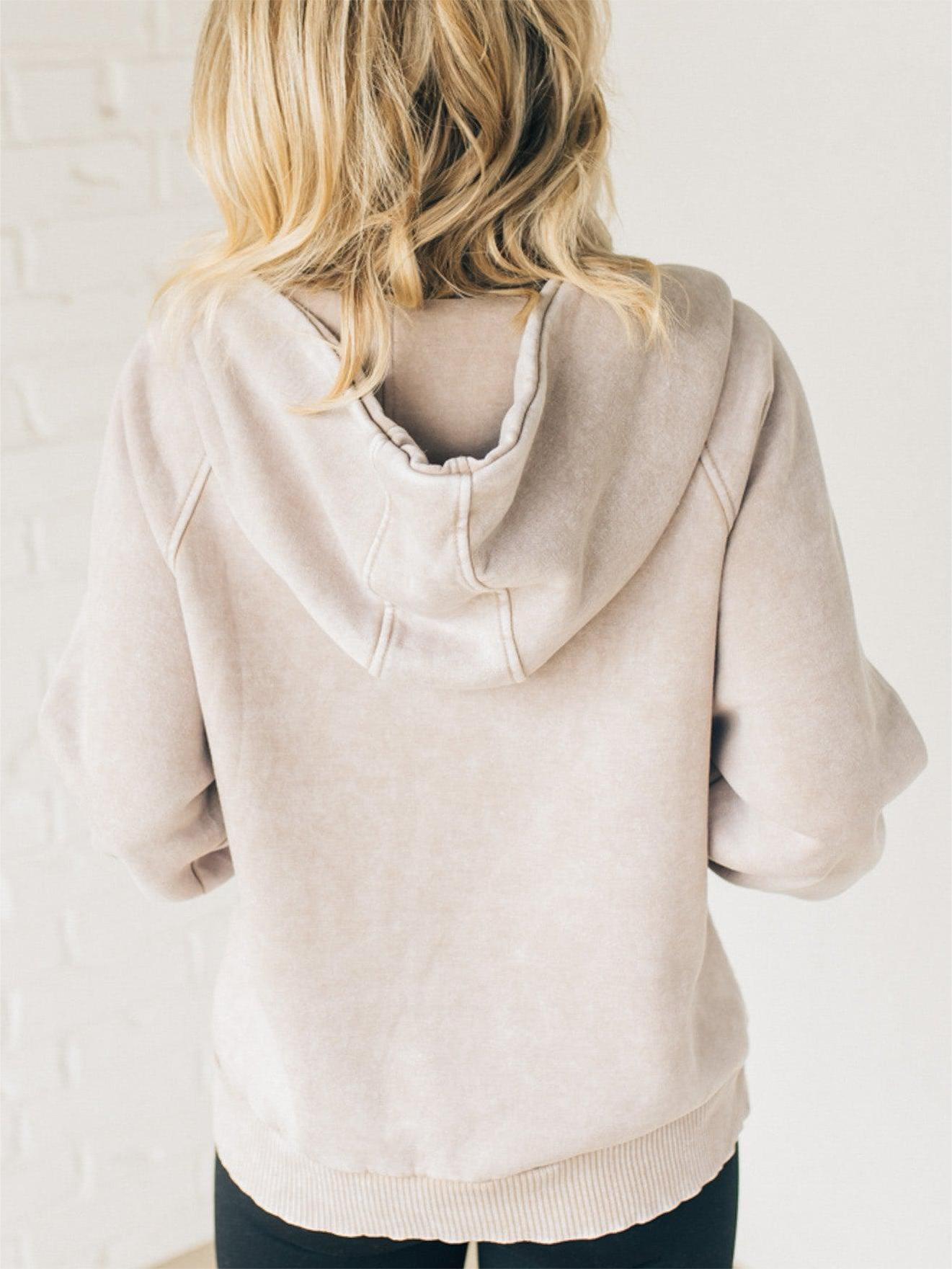 Women's Zip Henley Acid Wash Fleece Hoodie (Buy 2 Free Shipping)