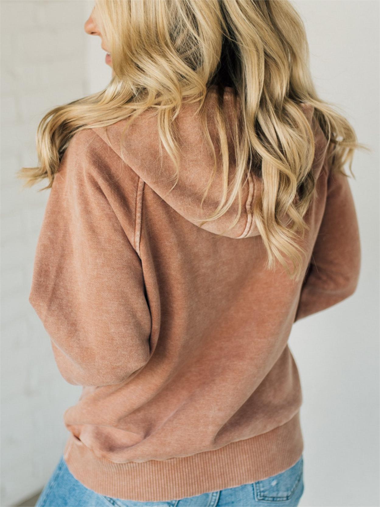 Women's Zip Henley Acid Wash Fleece Hoodie (Buy 2 Free Shipping)