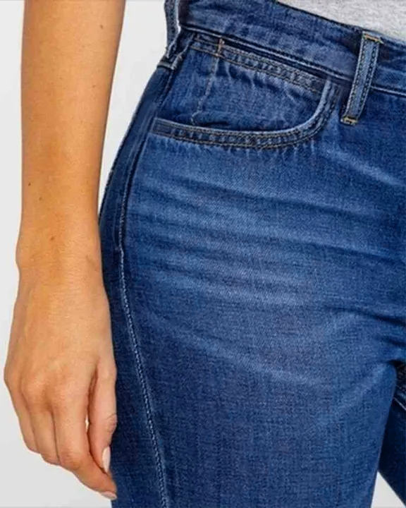 Ladies Flared High Waist Denim Button Stretch Trousers-Pink Laura