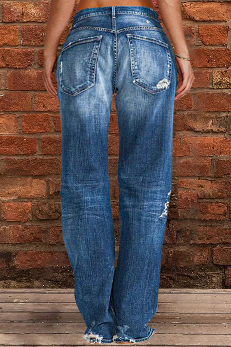 Ripped Low Waist Straight Leg Jeans(Buy 2 Free Shipping)-Pink Laura