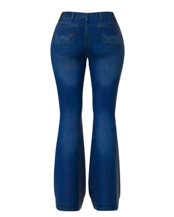 Ladies Flared High Waist Denim Button Stretch Trousers-Pink Laura