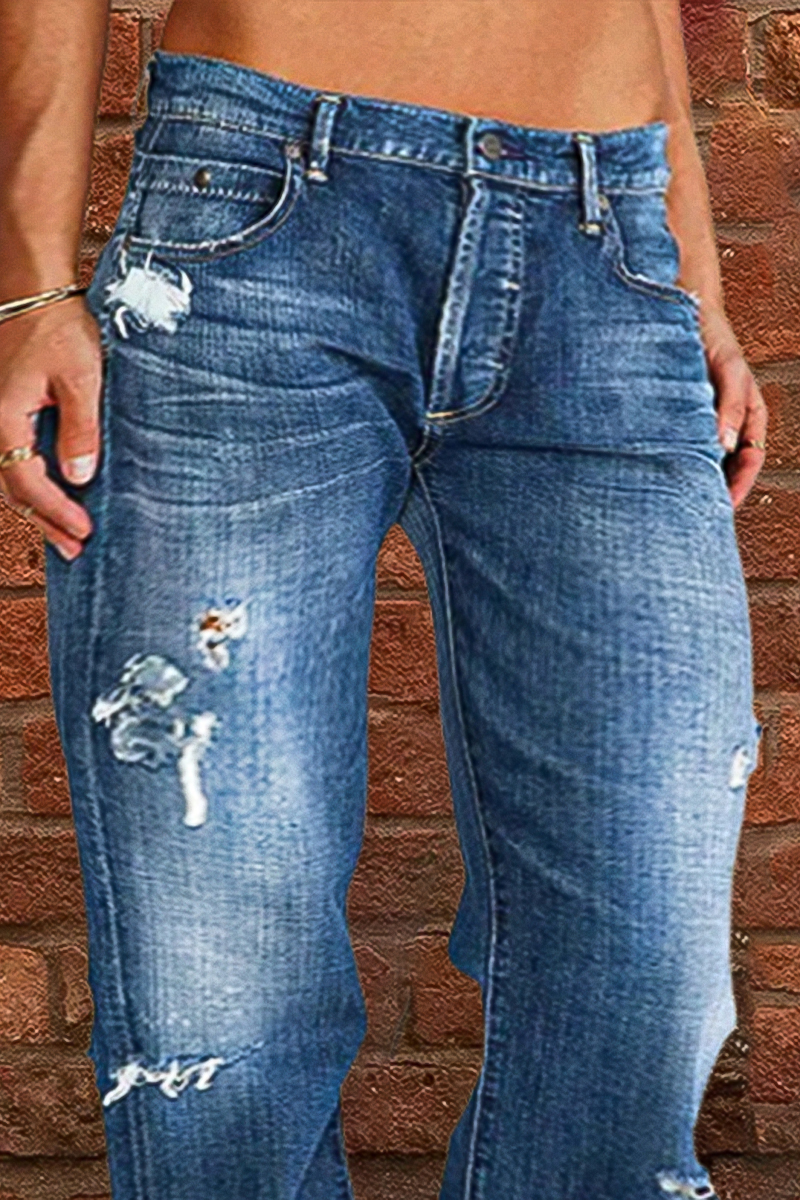 Ripped Low Waist Straight Leg Jeans(Buy 2 Free Shipping)-Pink Laura