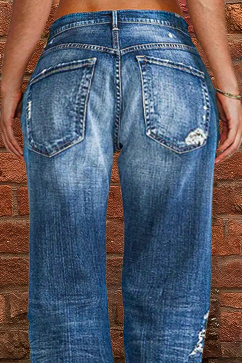 Ripped Low Waist Straight Leg Jeans(Buy 2 Free Shipping)-Pink Laura