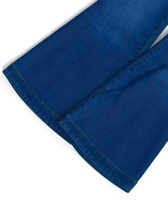 Ladies Flared High Waist Denim Button Stretch Trousers-Pink Laura