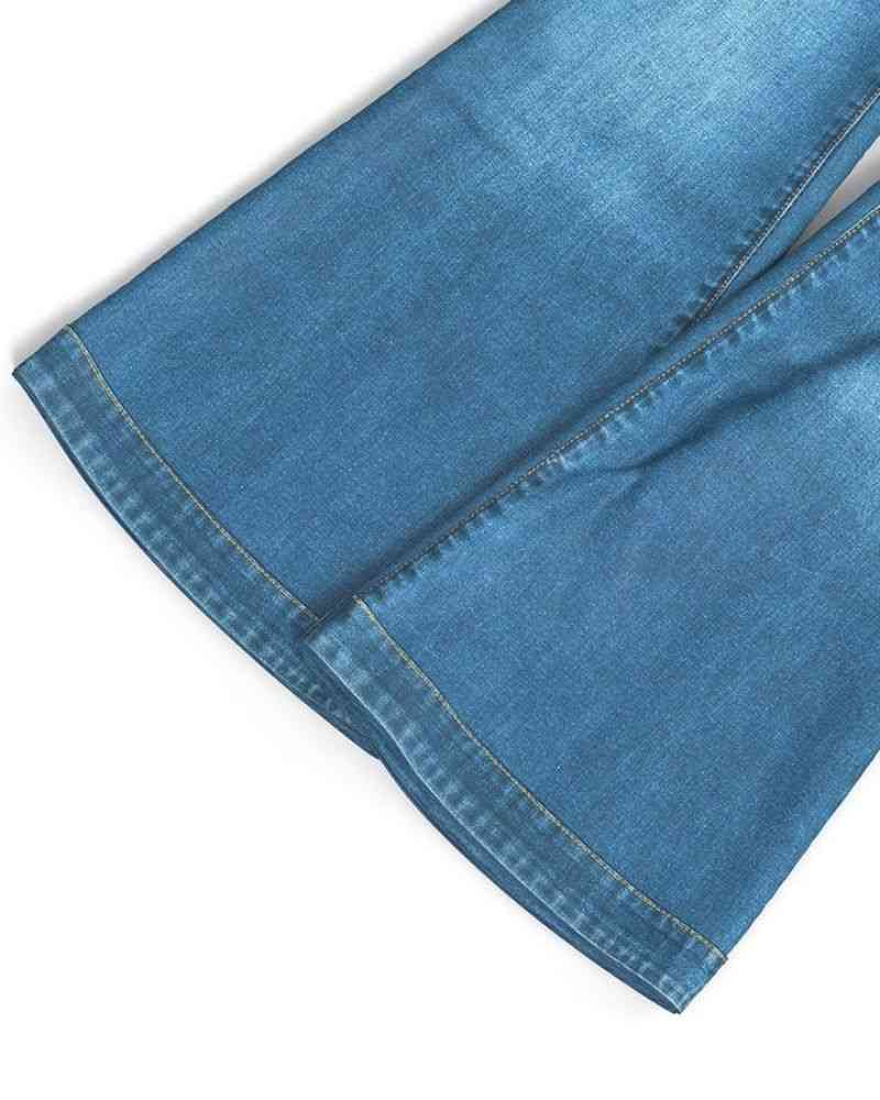 Ladies Flared High Waist Denim Button Stretch Trousers-Pink Laura