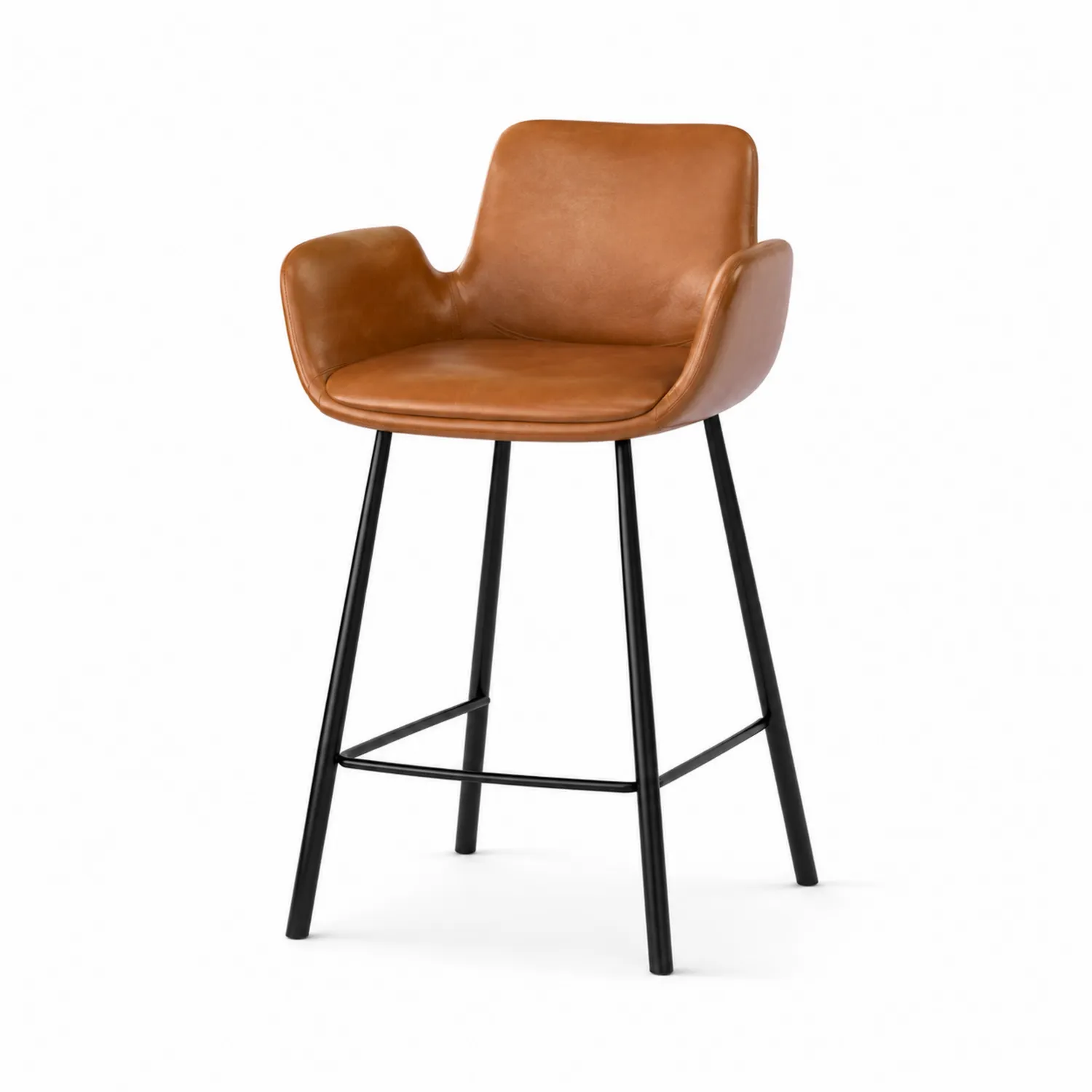 Taburete de bar de cuero sintético marrón y metal negro