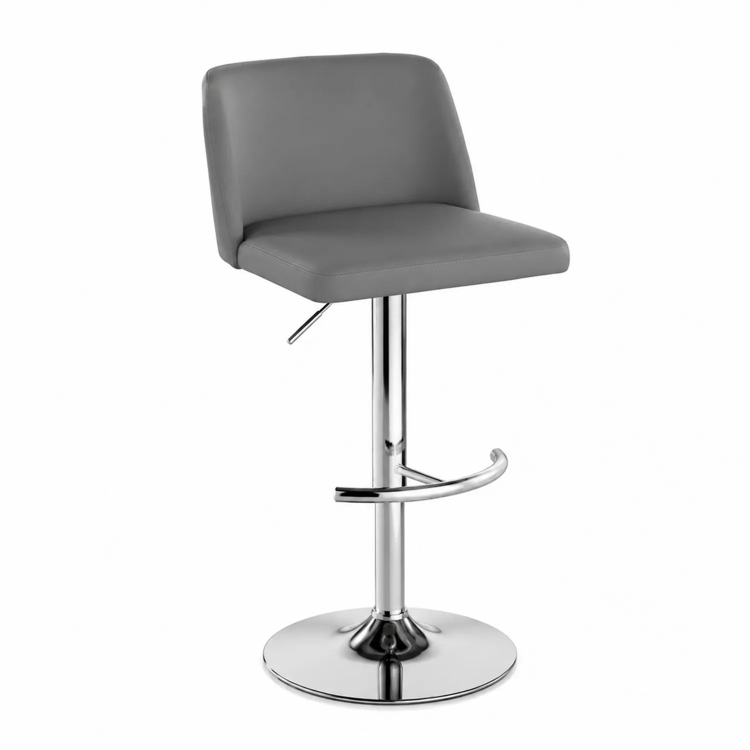 Taburete de bar de poliuretano gris con base de acero cromado