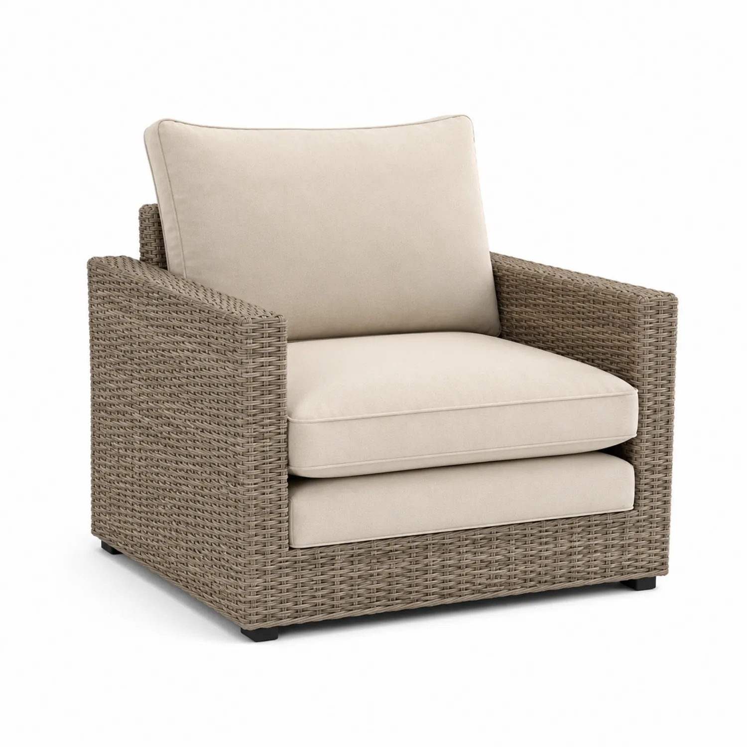 Sillón de Ratán Sintético Beige con Cojines de Espuma