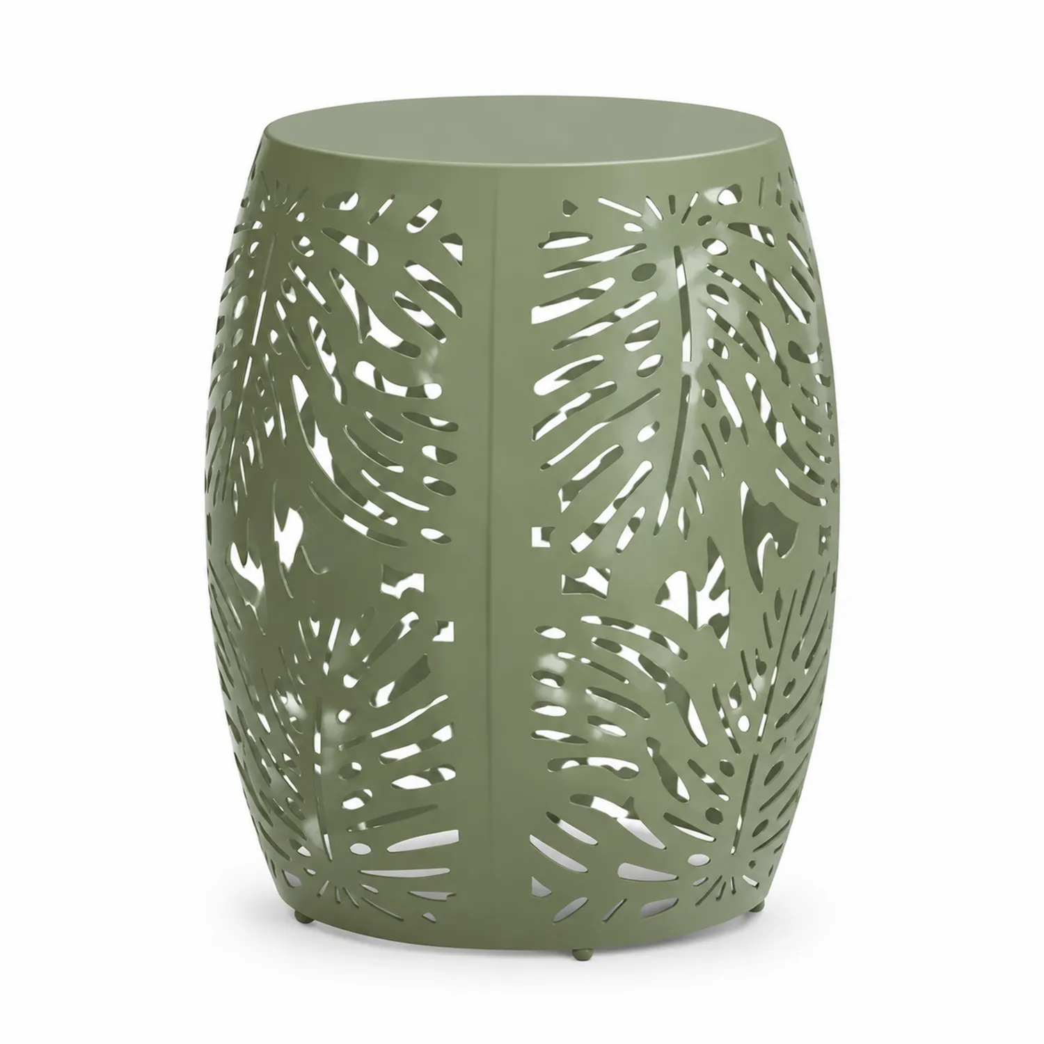 Mesa Auxiliar Redonda de Metal con Diseño Perforado Verde 45x35 cm