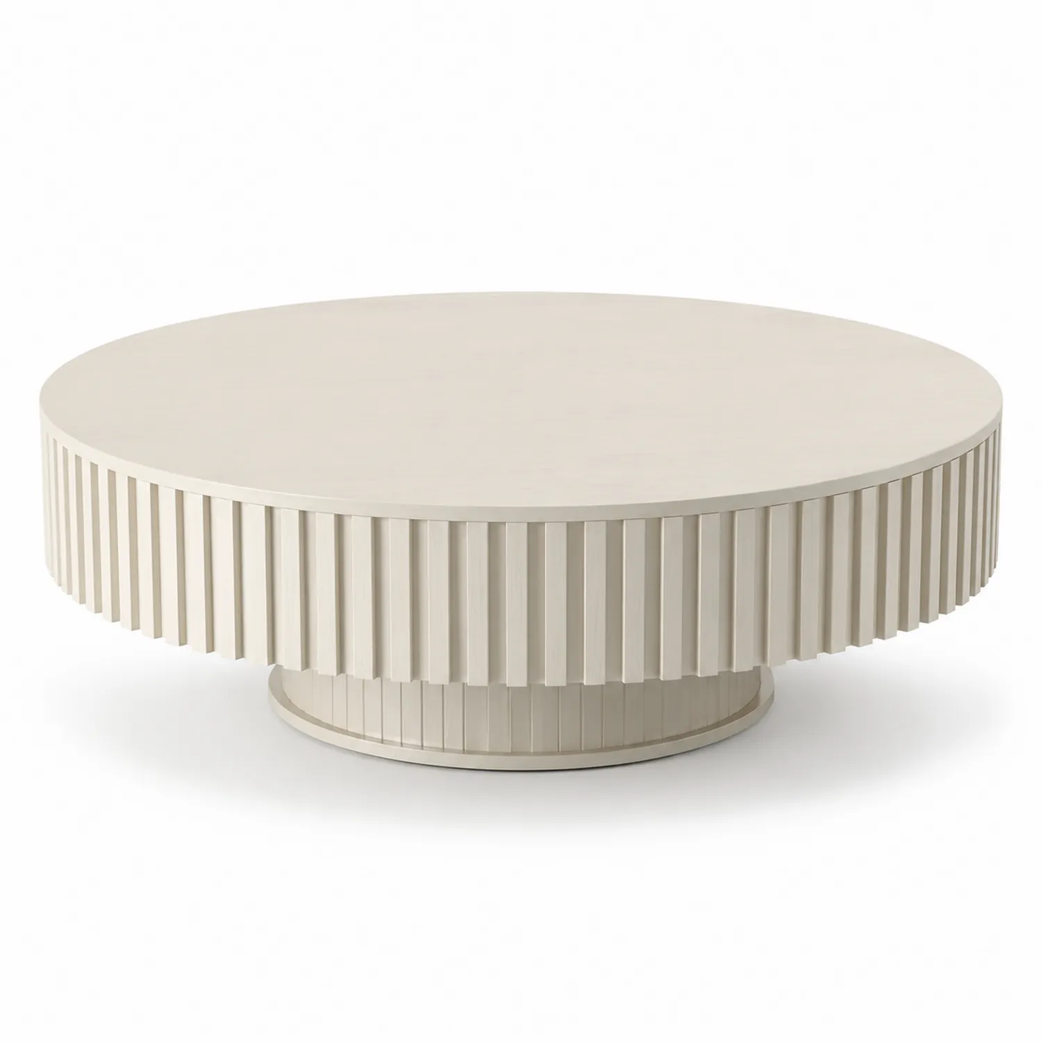 Mesa de centro redonda de madera con acabado lacado beige