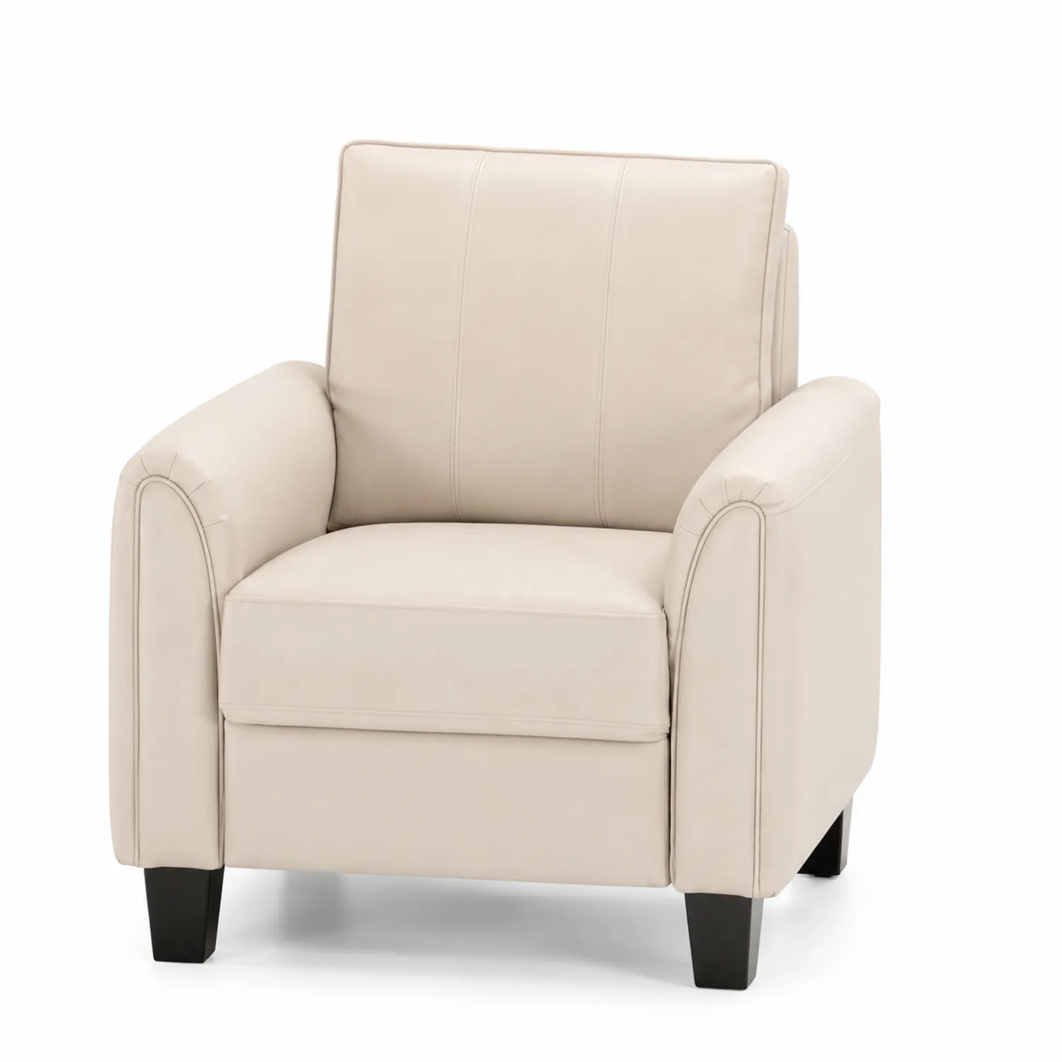 Sillón de cuero sintético beige con patas de madera