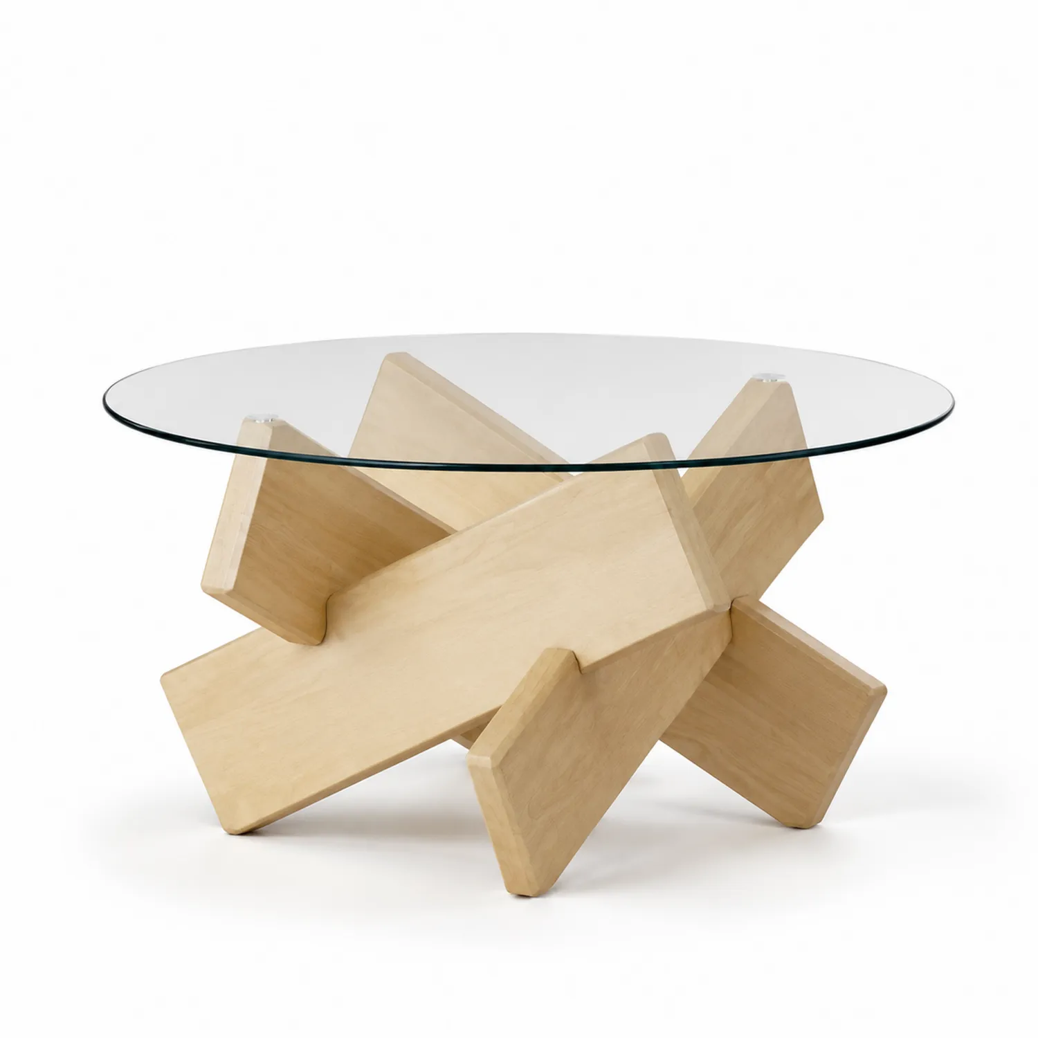 Mesa de centro redonda de madera y cristal