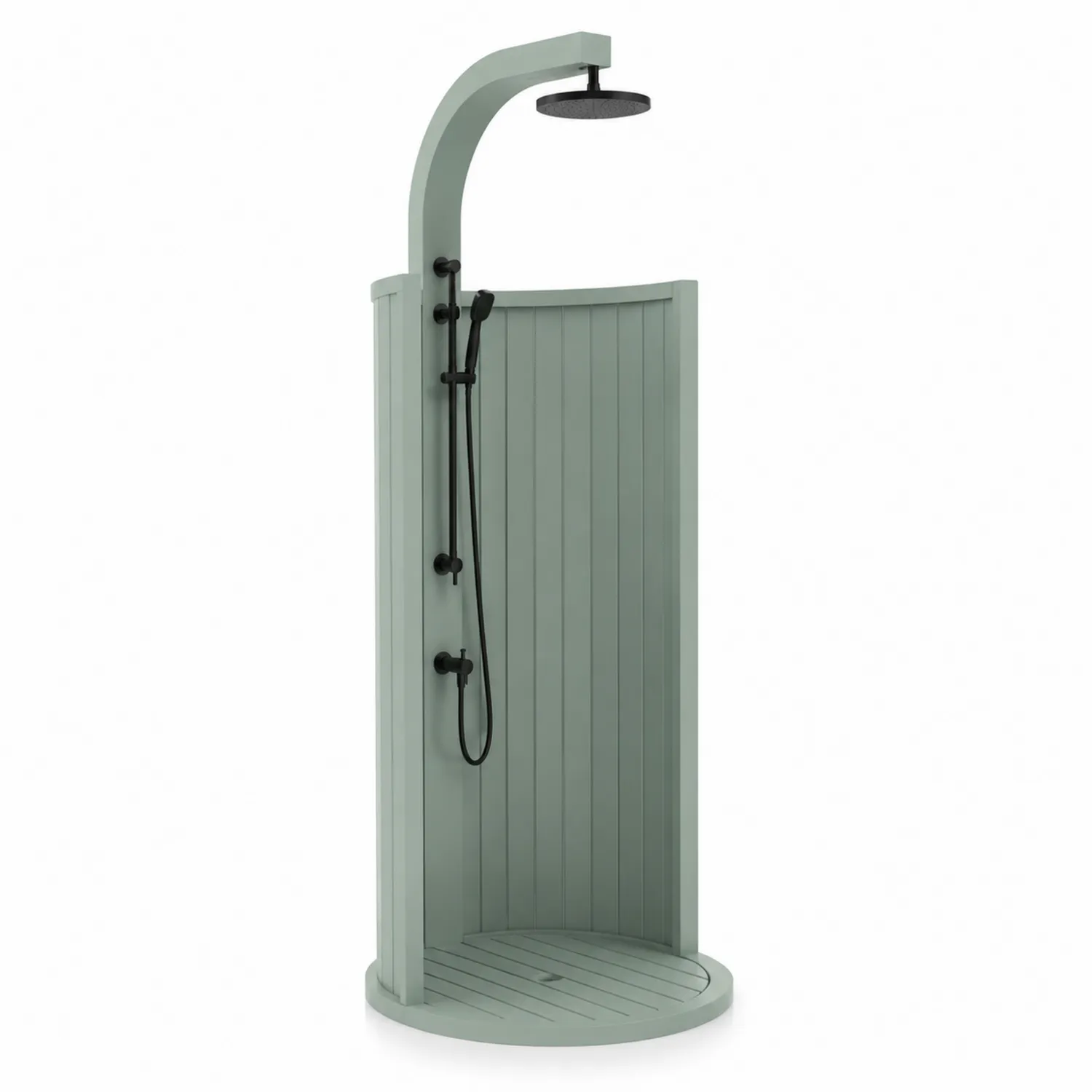 Ducha de exterior redonda de madera de alerce gris verdoso 220x90x90 cm
