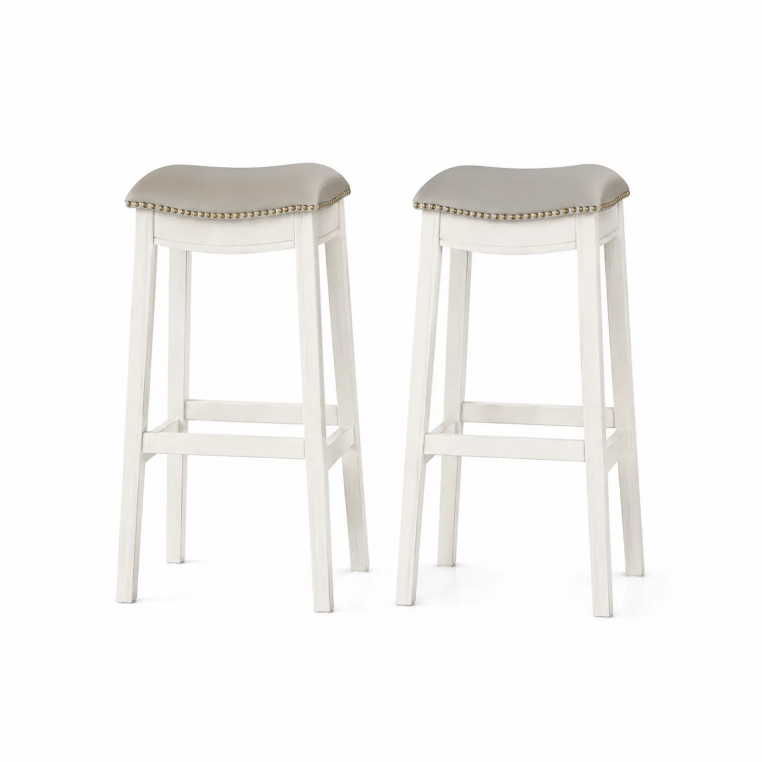 Juego de 2 taburetes altos de madera y piel sintética gris