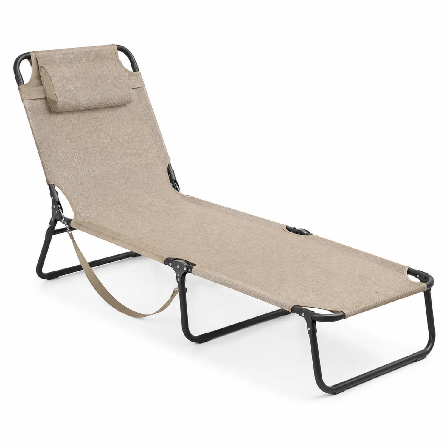 Tumbona plegable exterior de acero y poliéster beige