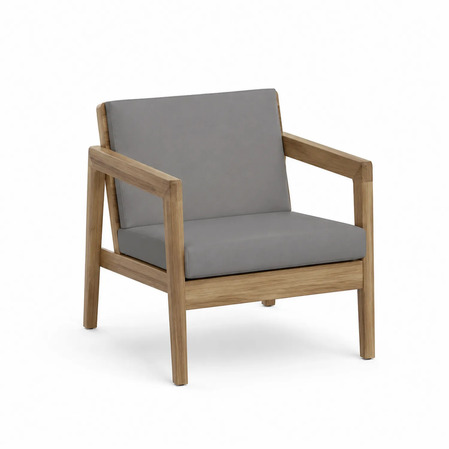 Sillón de madera de teca con cojines de poliéster gris