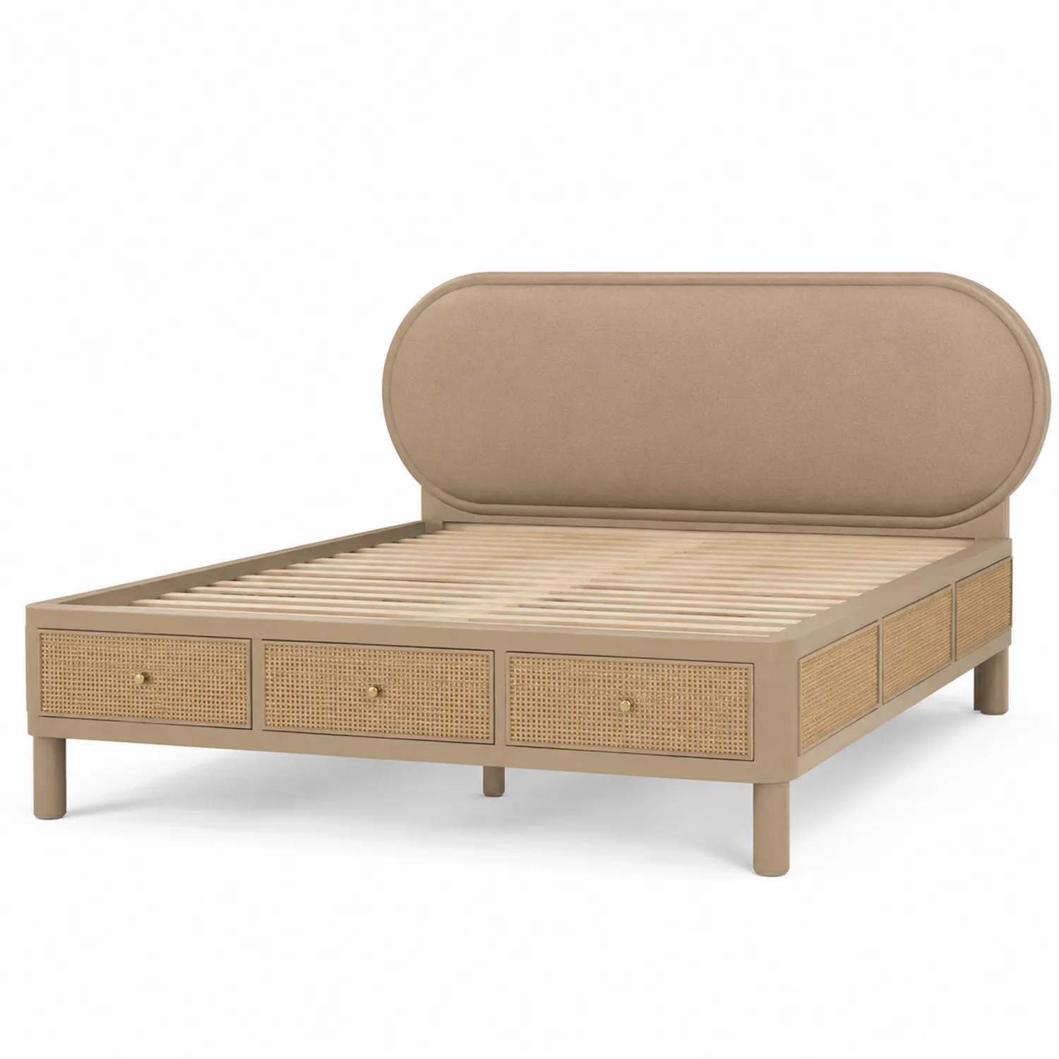 Cama de Madera y Ratán Beige con Almacenamiento 200x160 cm
