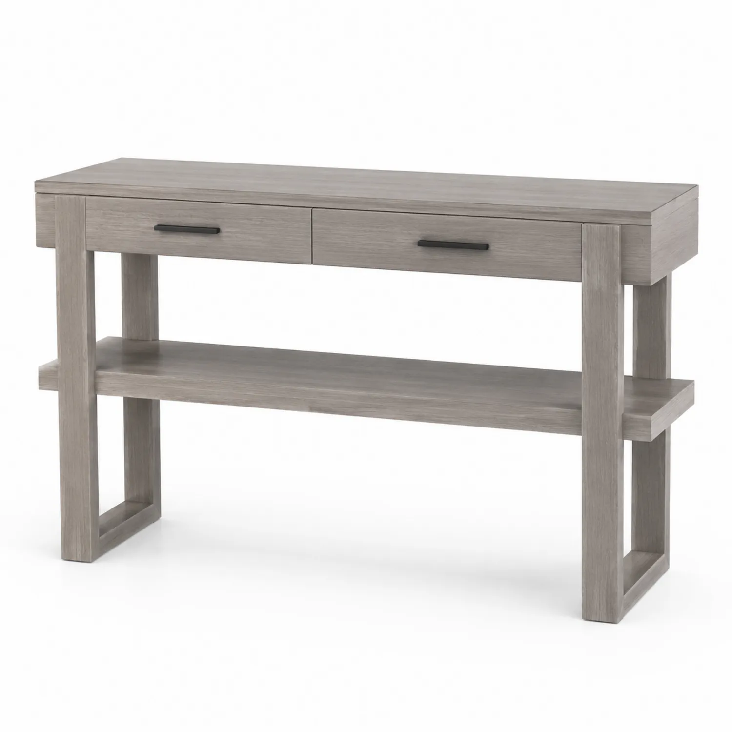 Mesa consola de madera con cajones y estante inferior