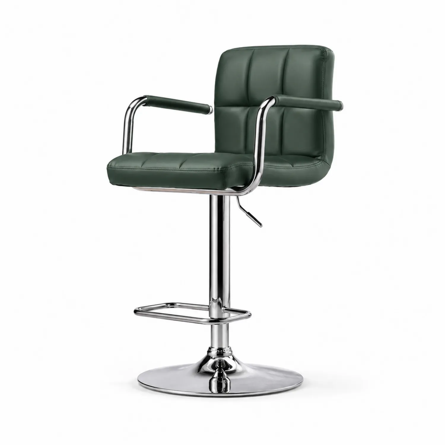 Silla de Bar Giratoria de Cuero Sintético Verde con Reposapiés