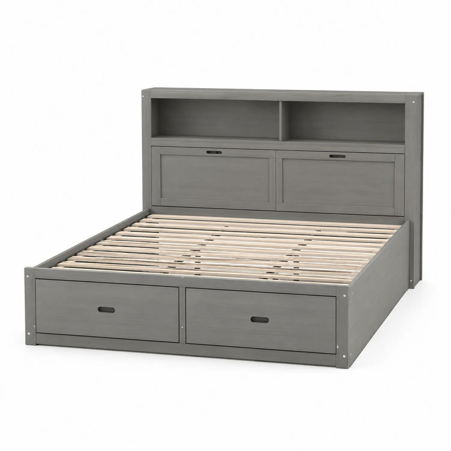 Cama de madera gris con almacenamiento 200x160 cm