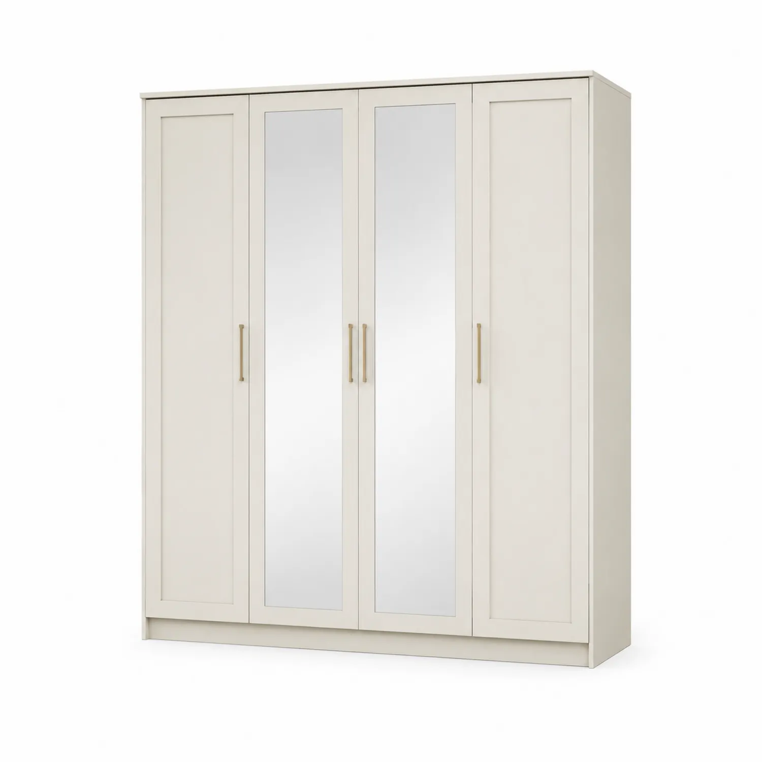 Armario de Madera con Espejo de 4 Puertas en Crema 200x180x50 cm