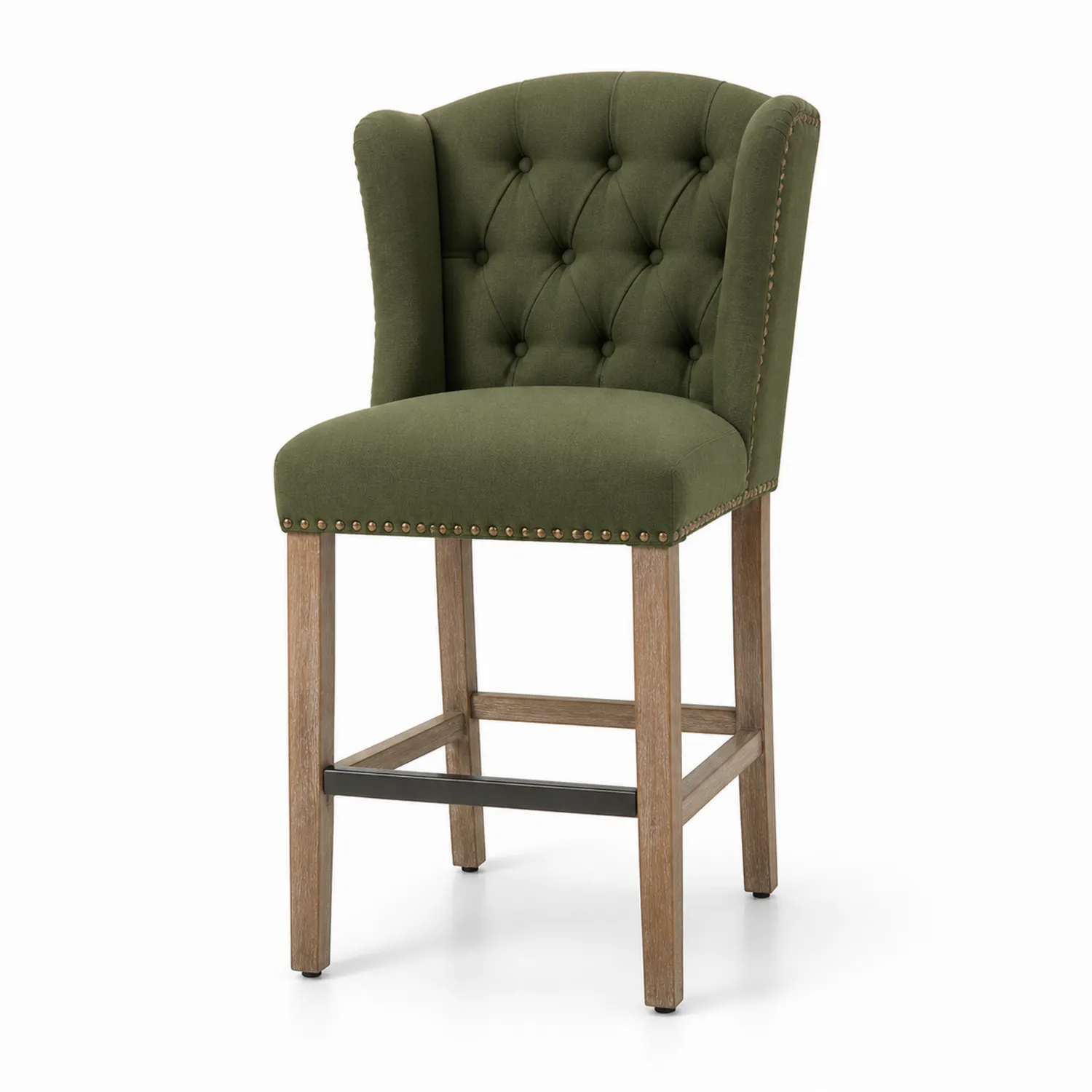 Taburete de Bar de Madera con Tapizado Verde