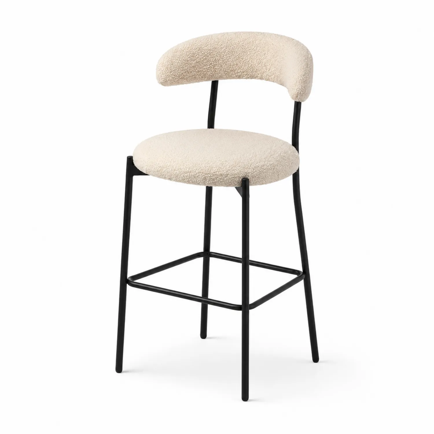 Taburete de bar de tela bouclé y metal negro 97 cm