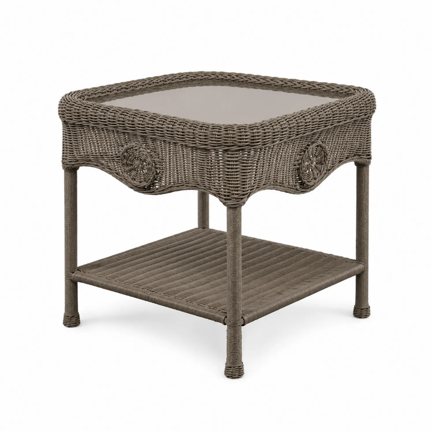 Mesa auxiliar de mimbre PE con vidrio templado