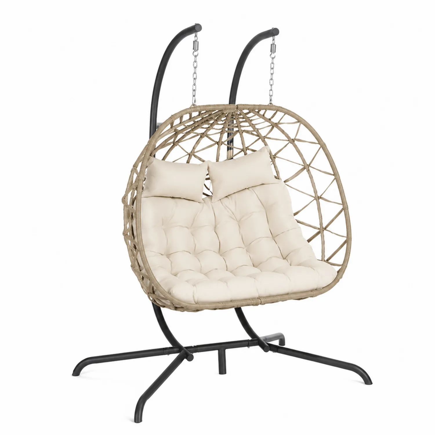 Silla colgante doble de mimbre sintético y estructura de acero