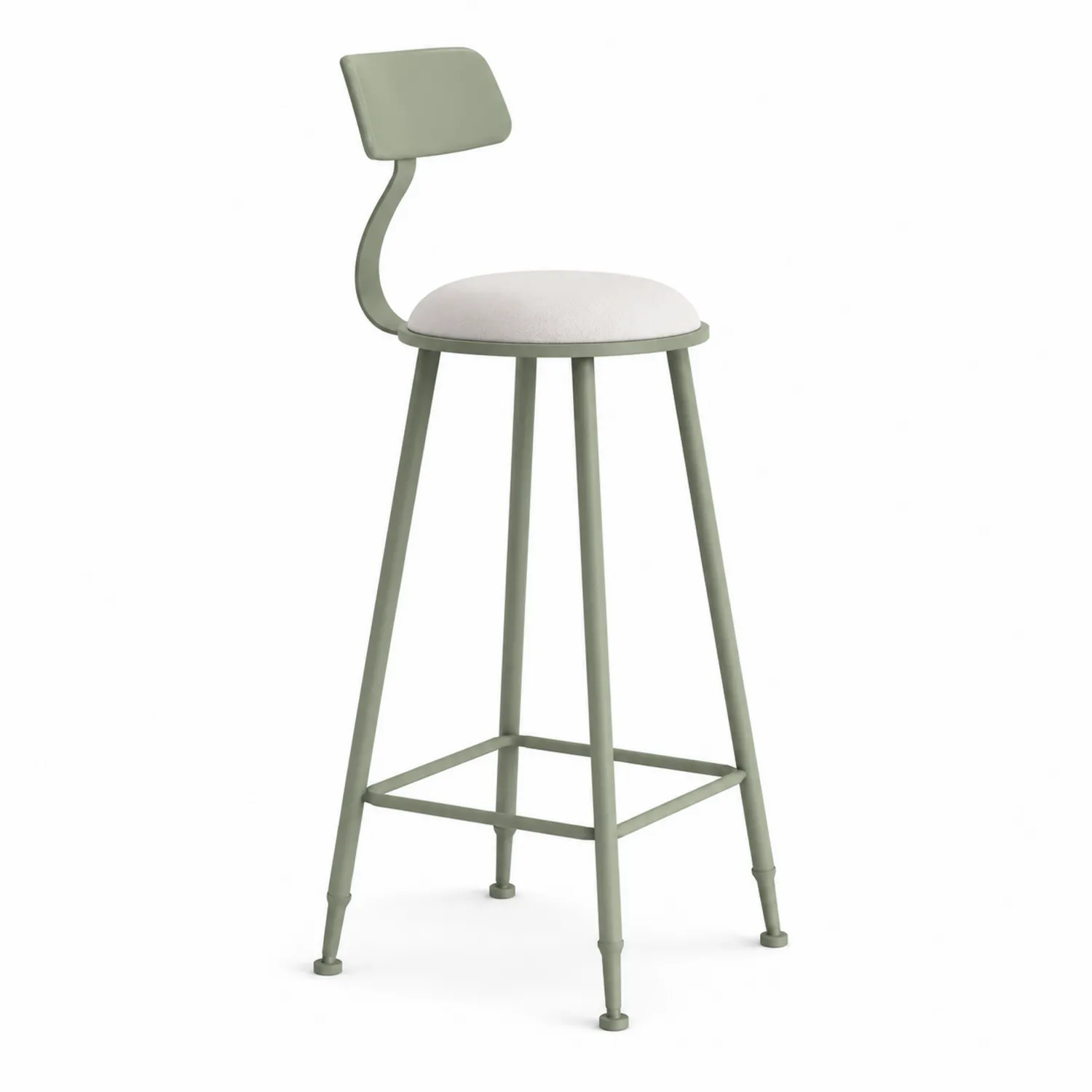 Taburete alto metálico verde con asiento de poliéster blanco
