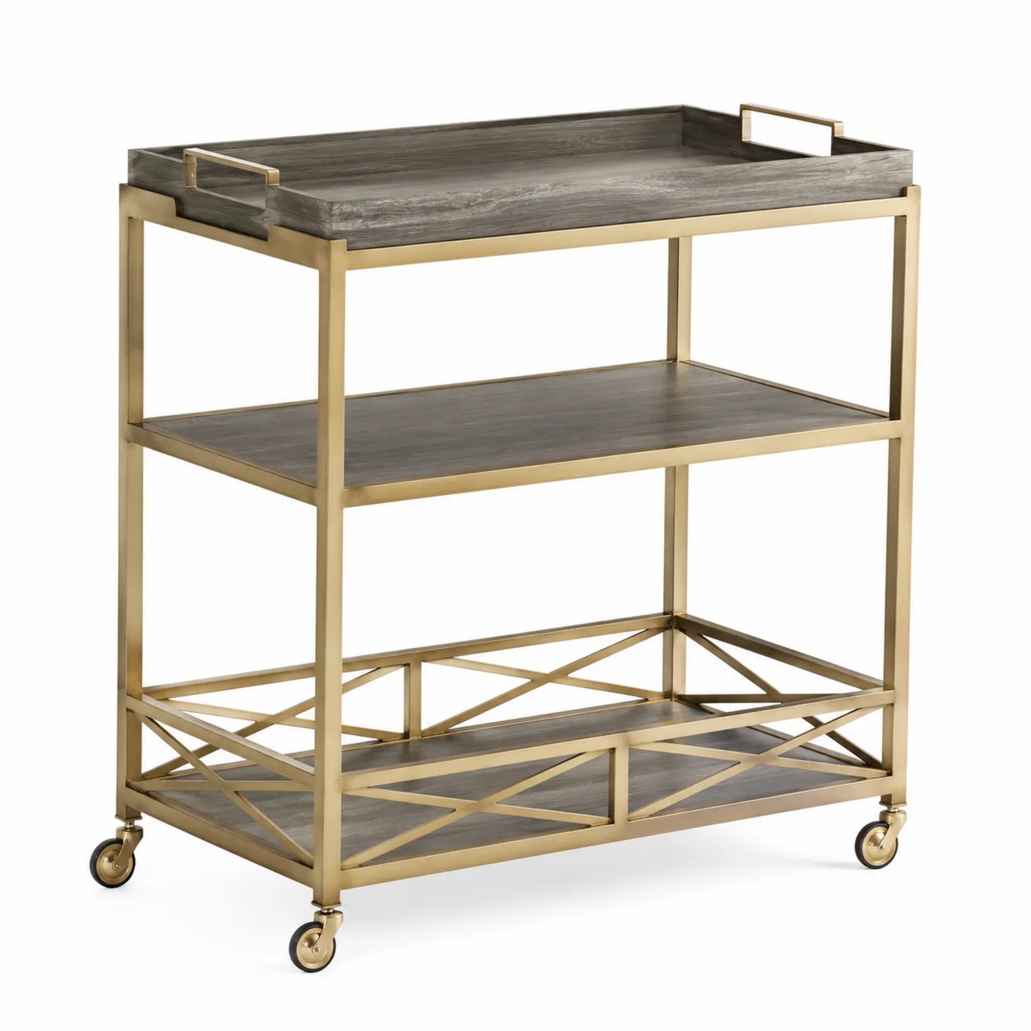Carrito de bar de acero con estantes de madera contrachapada 80x40x85 cm