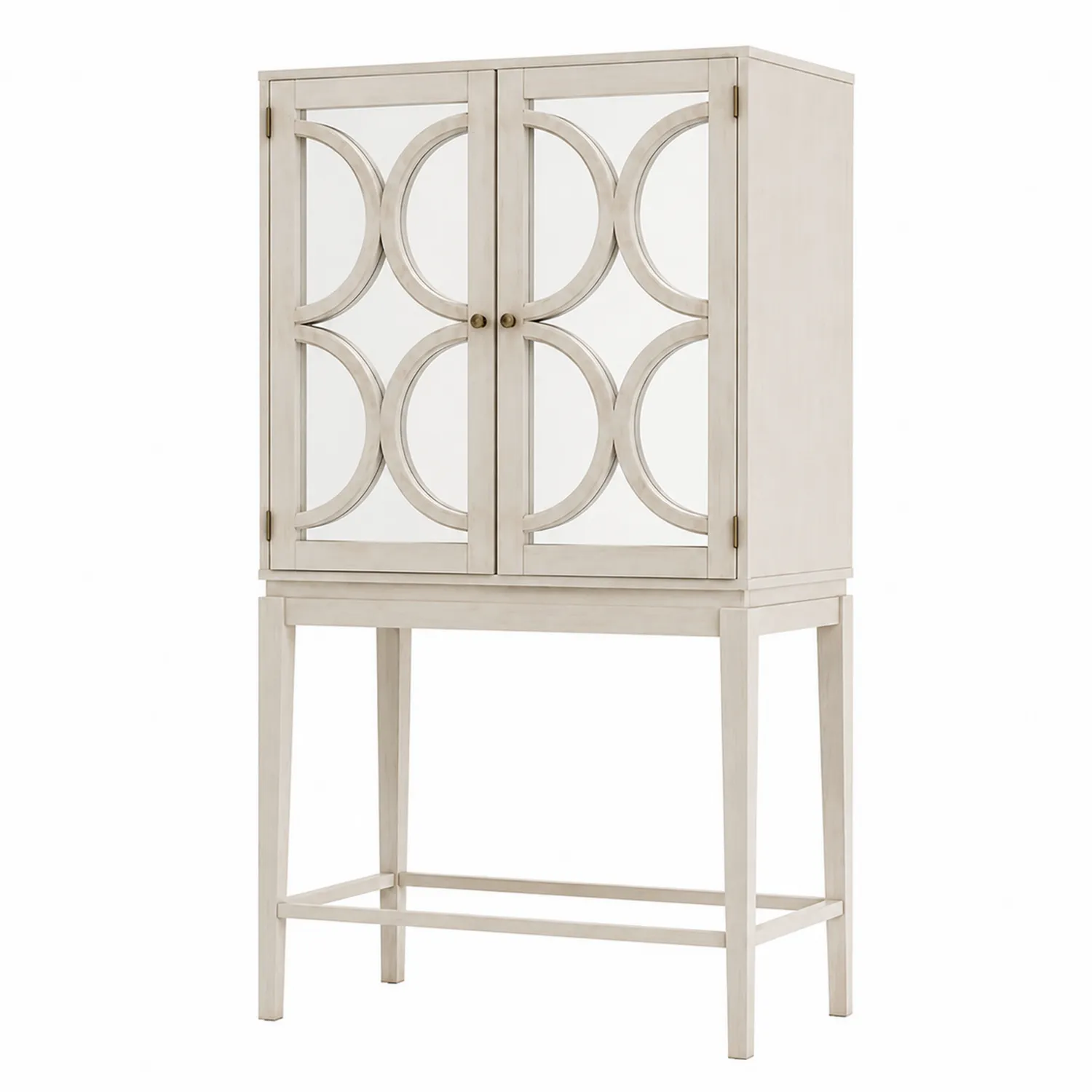 Aparador de madera blancas con puertas de vidrio templado