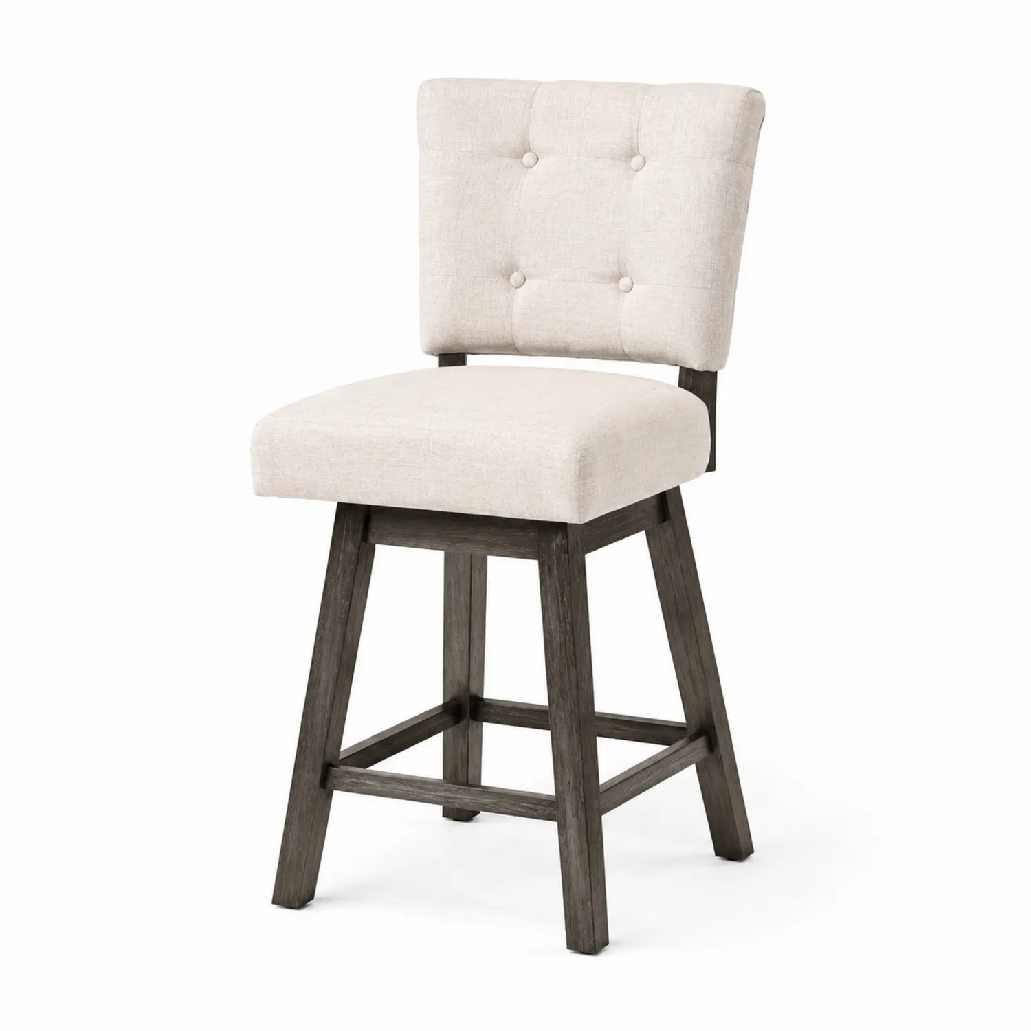 Taburete de Bar de Lino Beige con Estructura de Madera