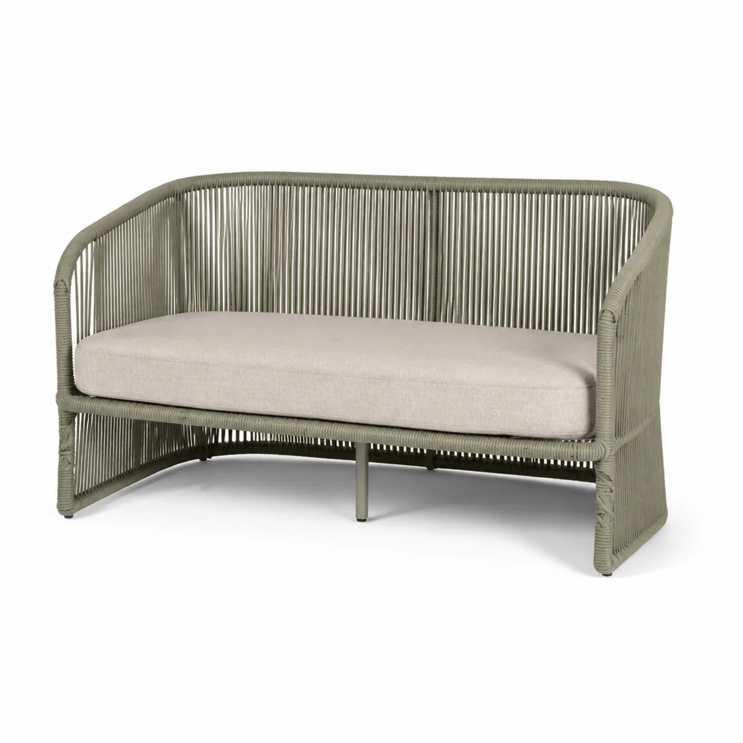 Sofá de Dos Plazas de Aluminio y Cuerda Beige/Verde Oliva