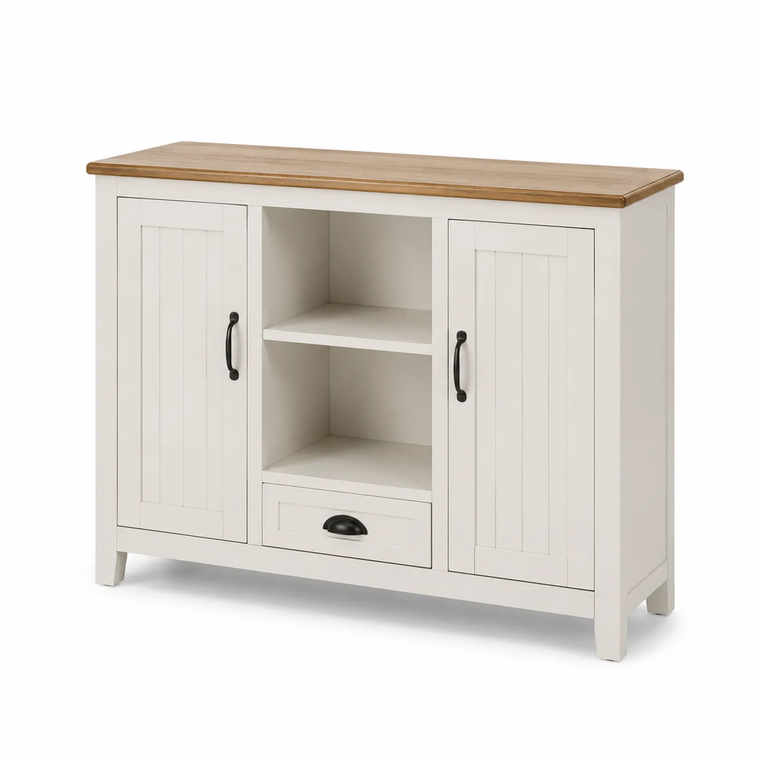 Aparador de Madera de Pino con Puertas y Estantes Abiertos
