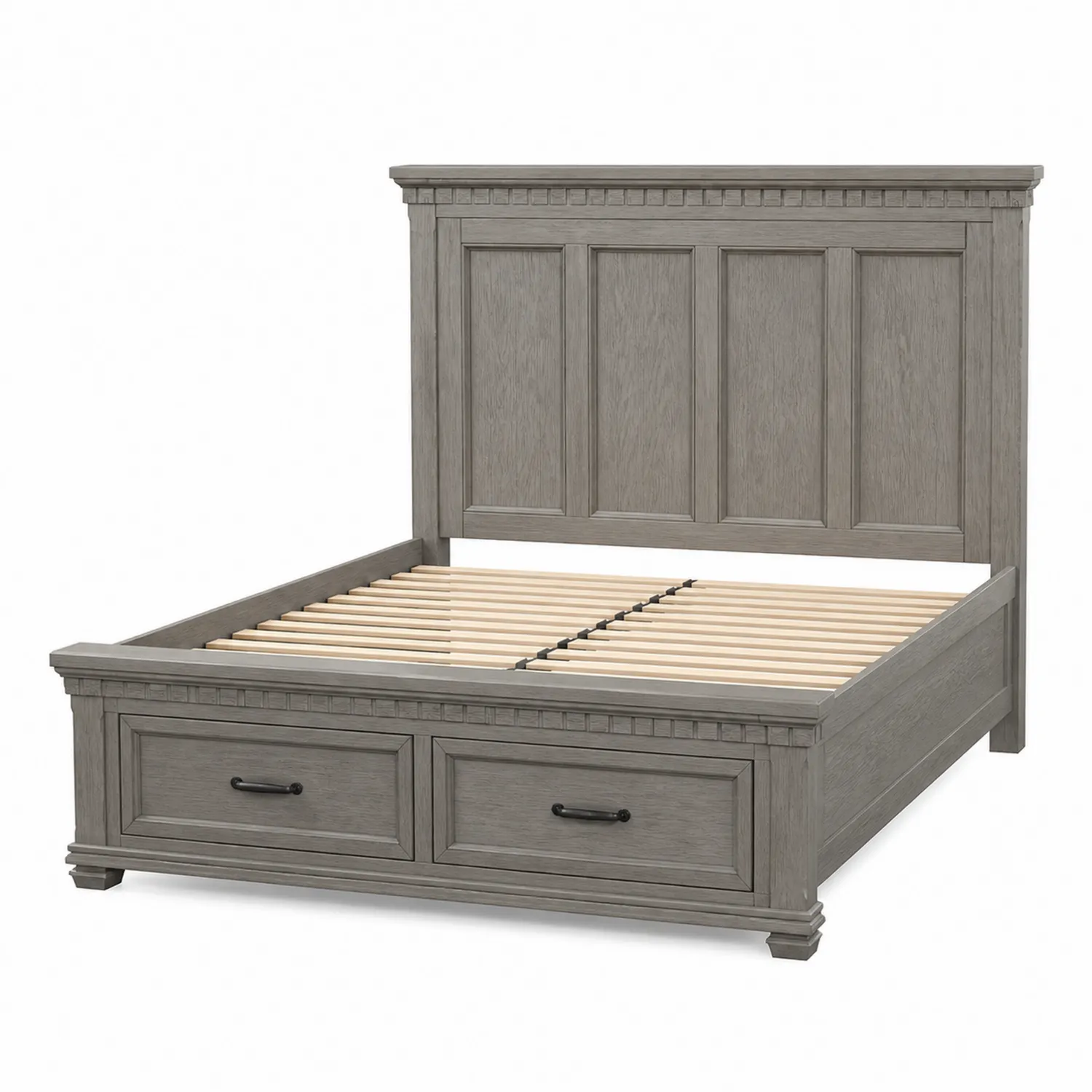 Cama de madera gris con almacenamiento 200x150 cm