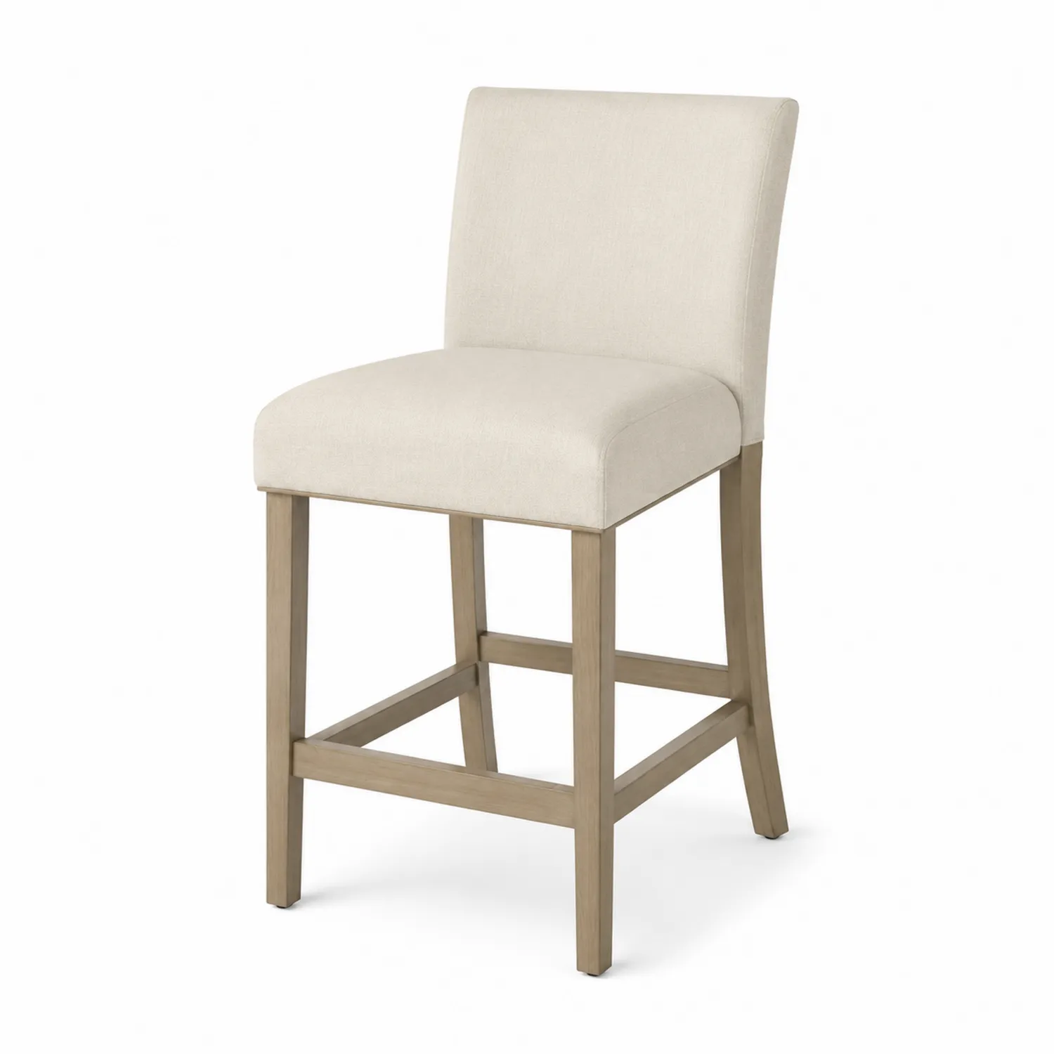 Taburete Beige de Madera con Asiento de Tela