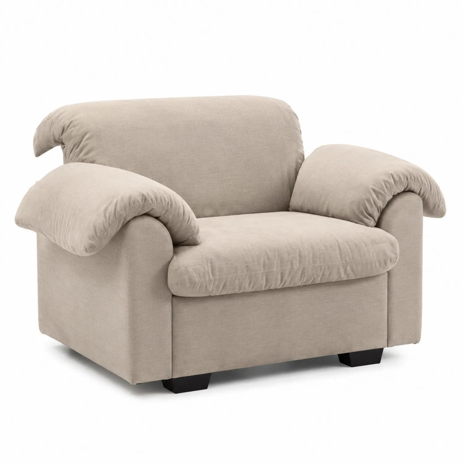Sillón de Tela Beige de una Plaza con Patas de Madera