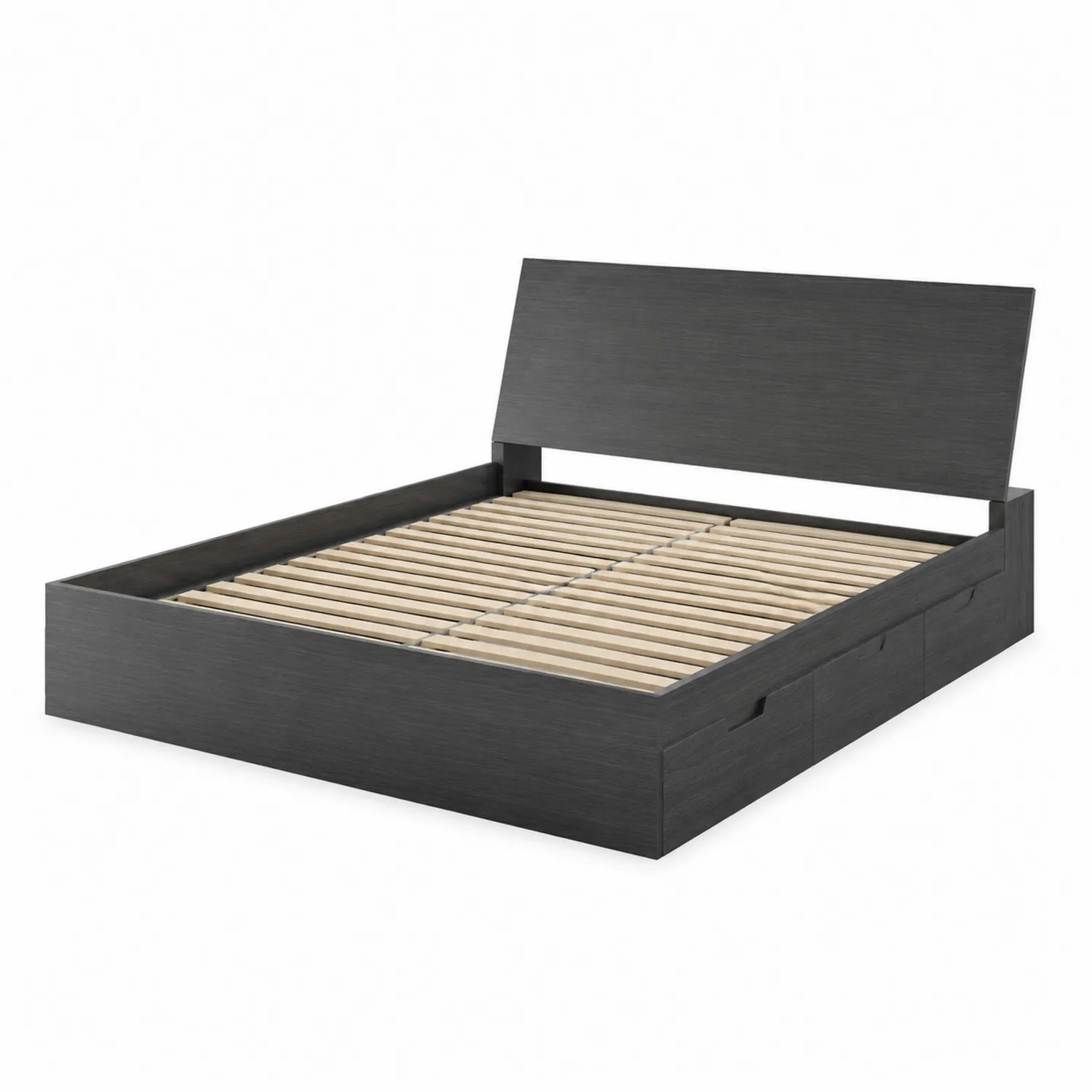 Cama doble de madera con cabecero y almacenamiento, Negro