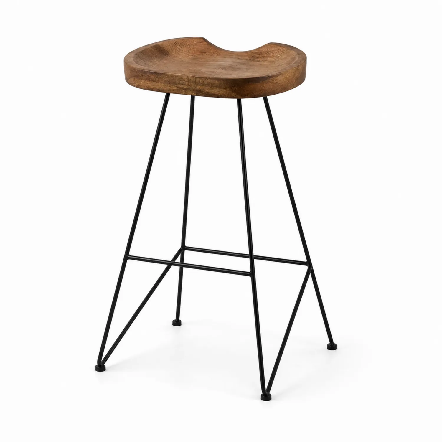 Taburete de Madera de Mango y Metal Negro