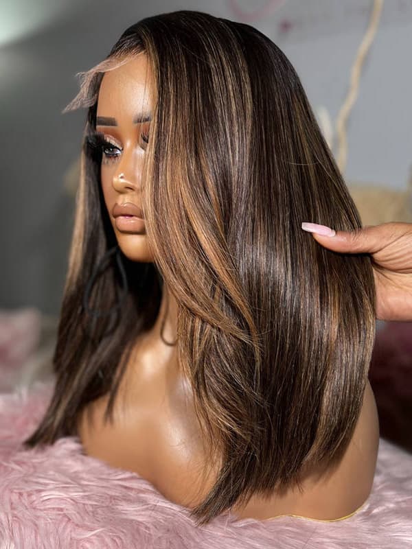 Beginner Friendly Brown Highlight Straight Wig 100% Human Hair