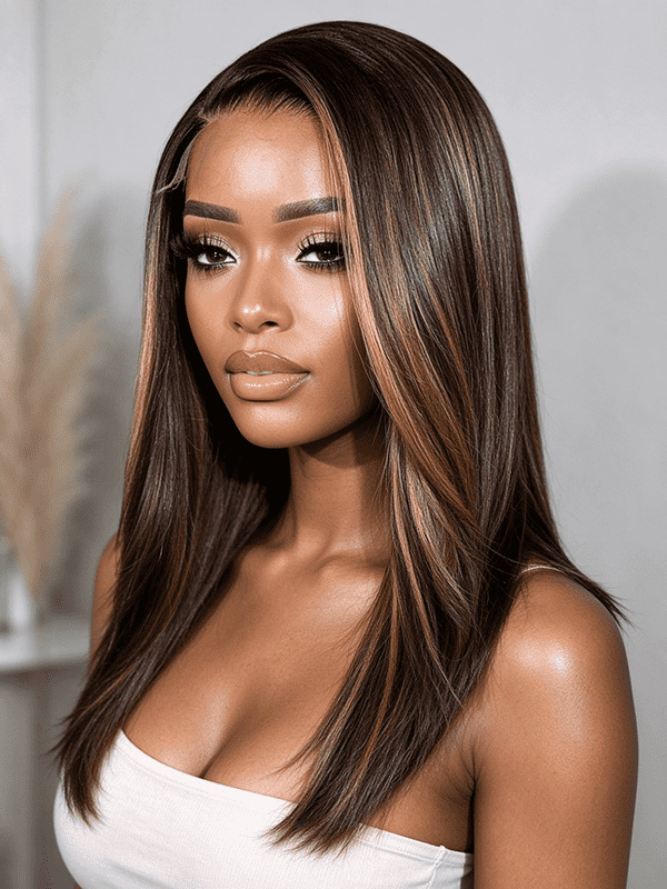 Beginner Friendly Brown Highlight Straight Wig 100% Human Hair