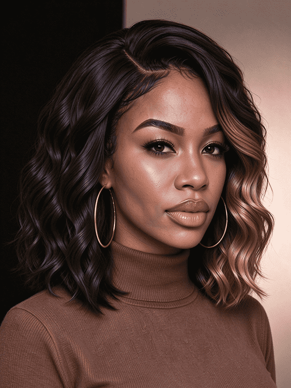 Black & Caramel Highlight Body Wave Wig | 100% Human Hair