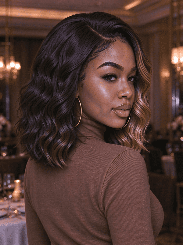 Black & Caramel Highlight Body Wave Wig | 100% Human Hair