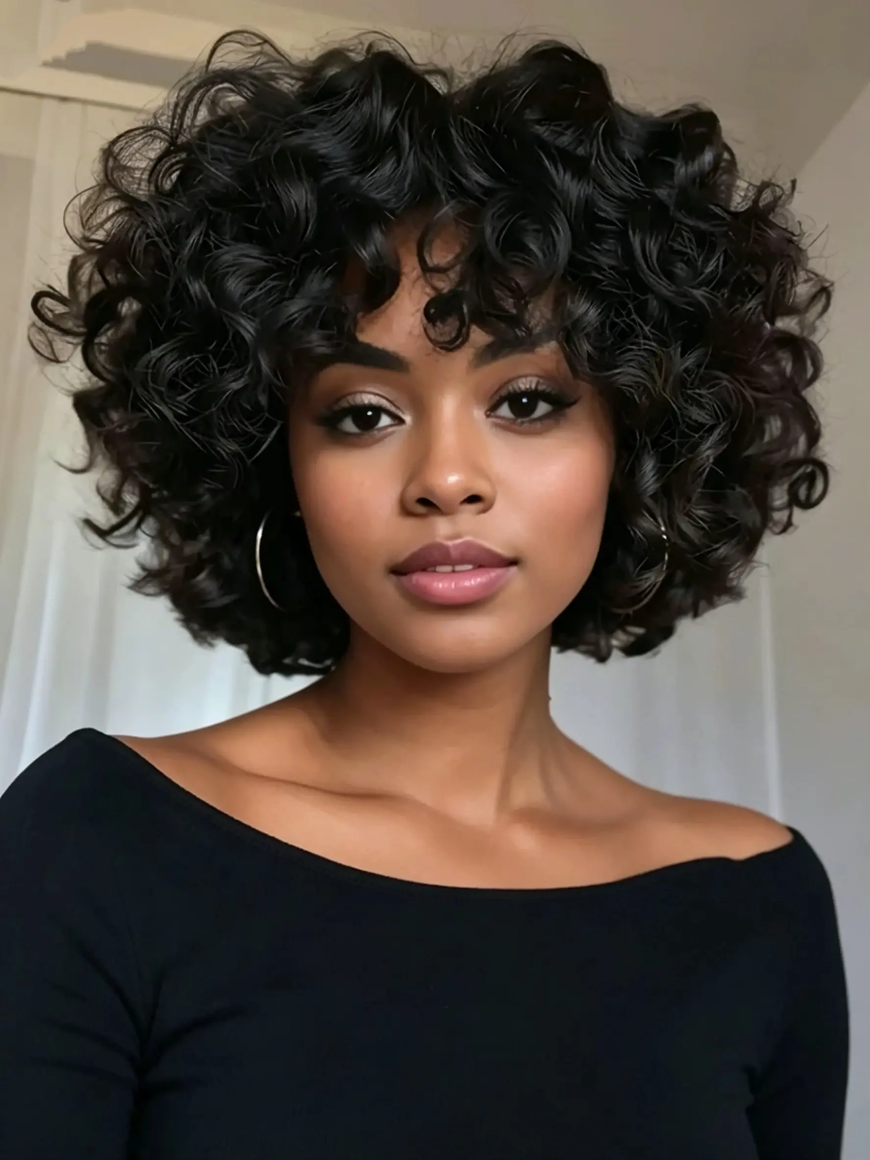 Bouncy Curly Short Wig Glueless Bang Human Hair Wig