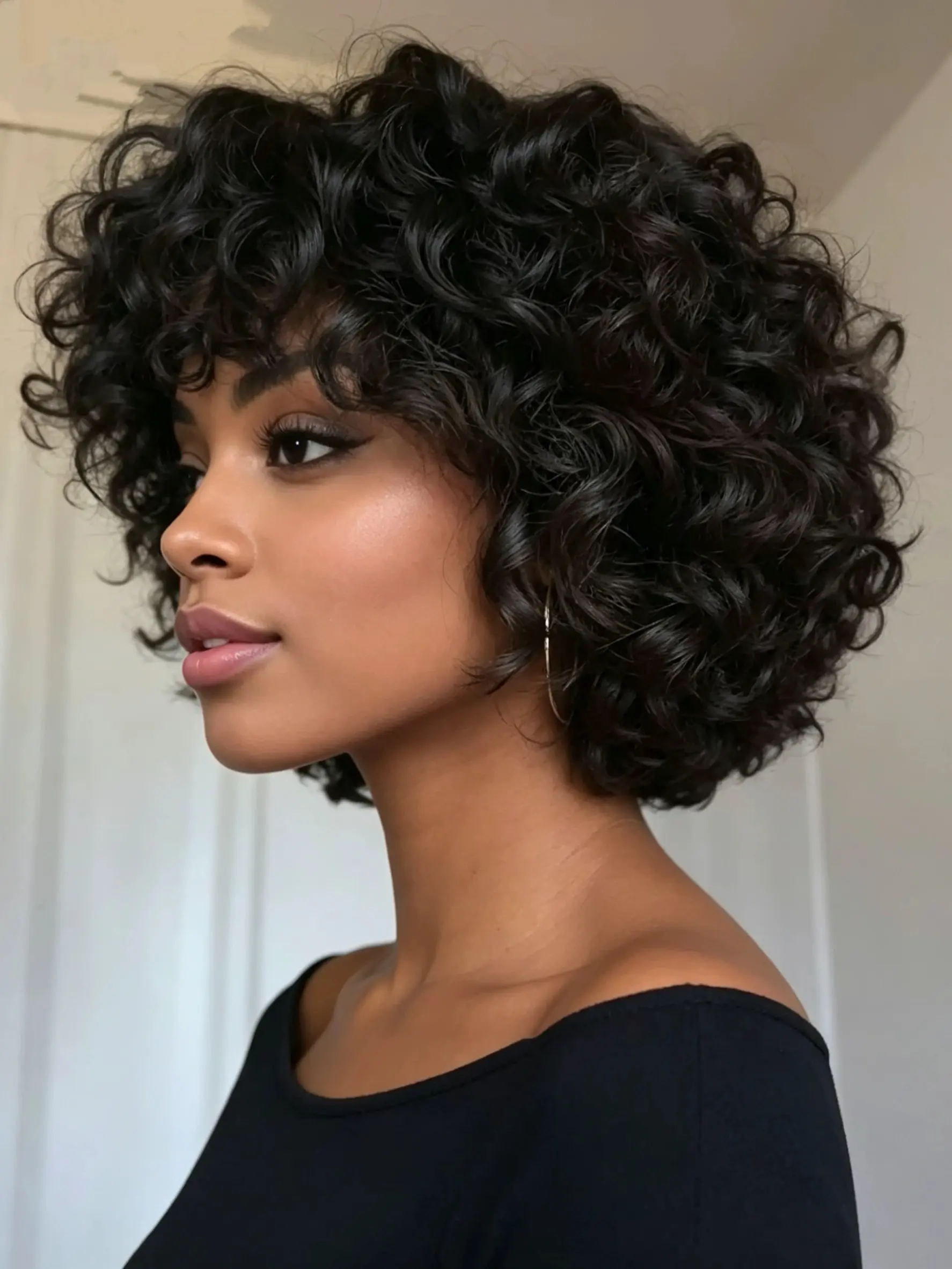Bouncy Curly Short Wig Glueless Bang Human Hair Wig