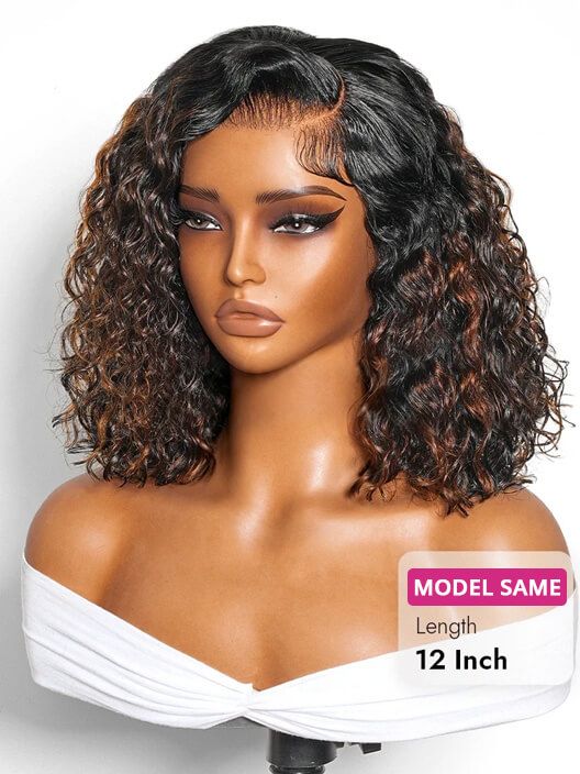 Brown Highlight Natural Wave Side Part Beginner Friendly Human Hair Bob Wig